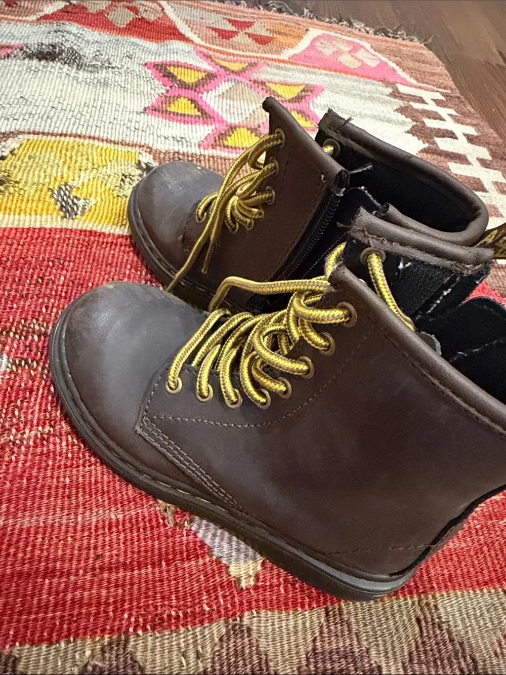 Dr. Martens Kids Brown Leather Boots with Yellow Laces